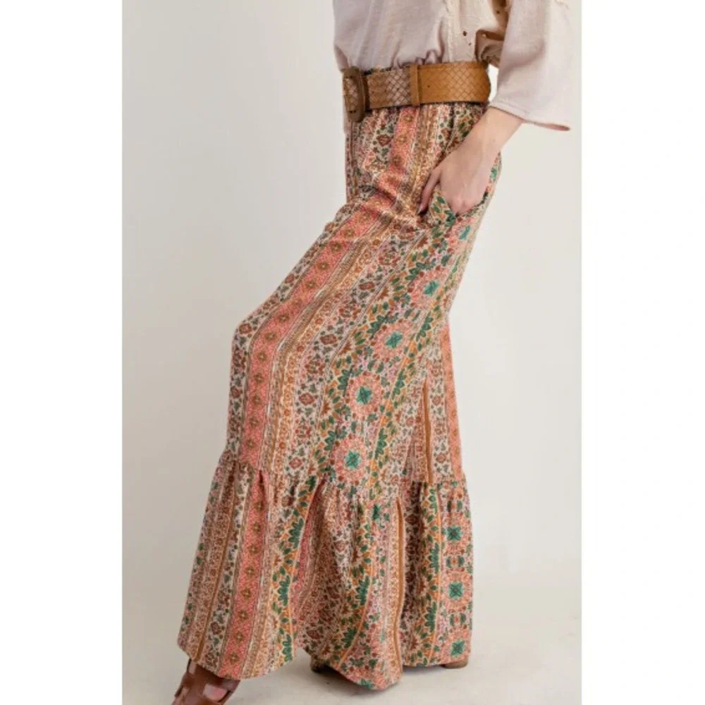 EASEL Printed Ruffle Wide Leg Pants Boho Western Size L NEW - Picture 6 of 6